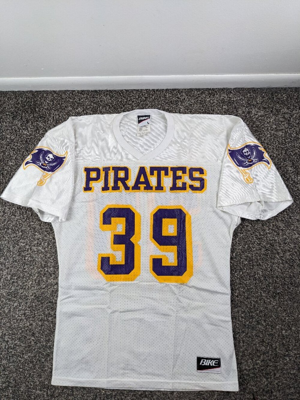 Vintage 90s East Carolina Pirates Football Jersey Bike White Mens Large